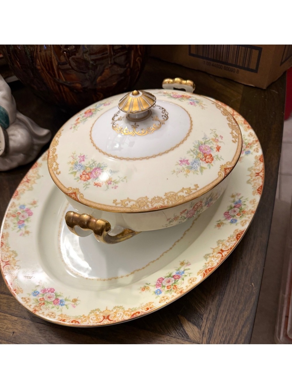 Haviland covered gravy boat with underplate